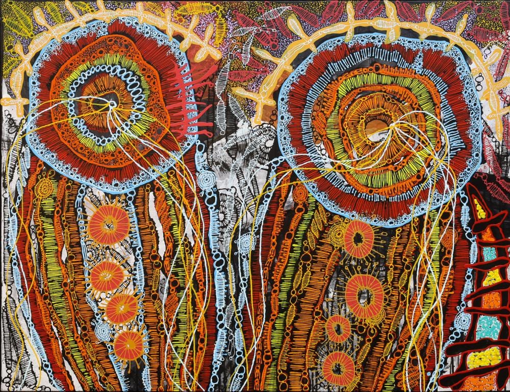Jackie Wirramanda comparable auction result: jackie wirramanda walking on country acrylic on linen 93cm x 122cm
