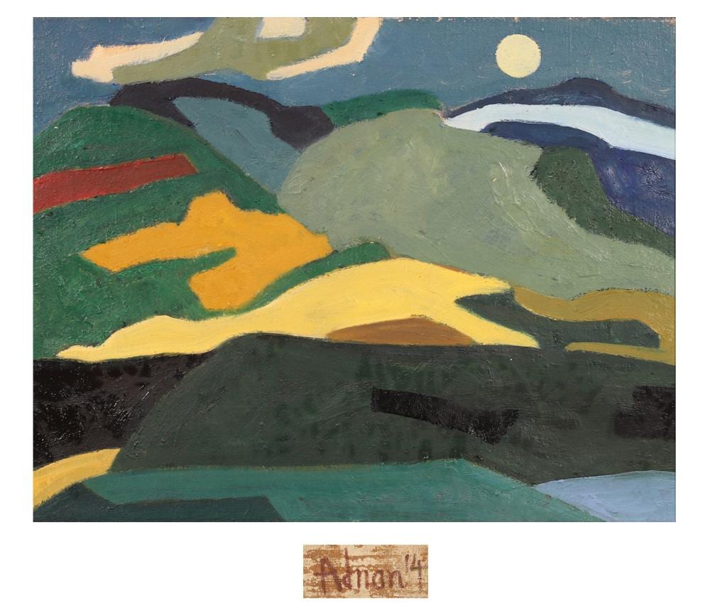 Etel Adnan comparable auction result: etel adnan lebanese american 1925 2021 attributed to oil on canvas