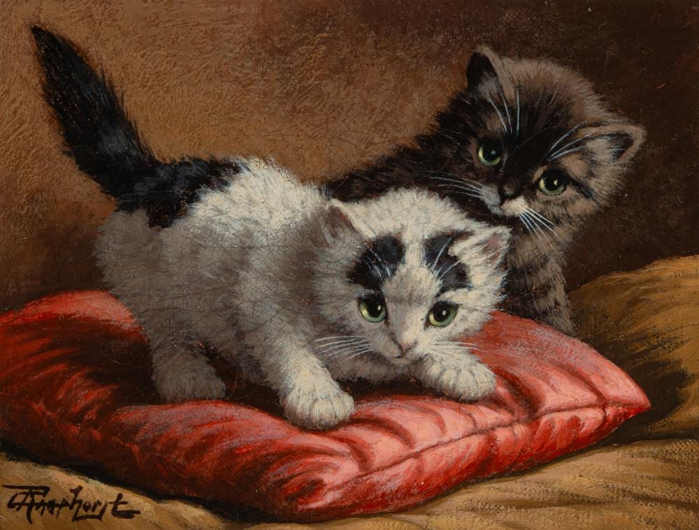 Cornelis Raaphorst comparable auction result: cornelis raaphorst dutch 1875 1954 kittens playing on a red pillow