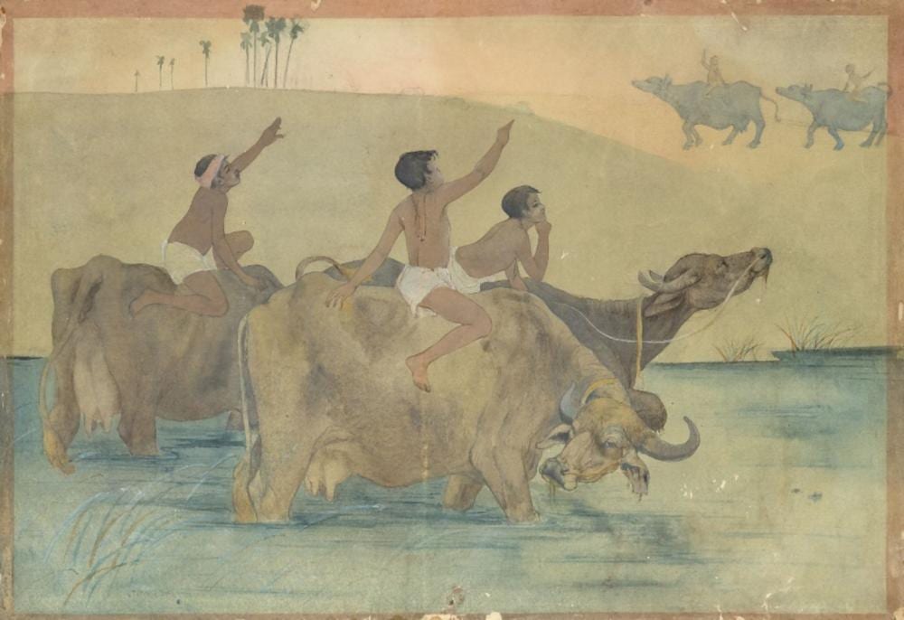 Gopal Ghose comparable auction result: gopal ghose indian 1913 1980 untitled boys and water buffaloes watercolour on paper signe
