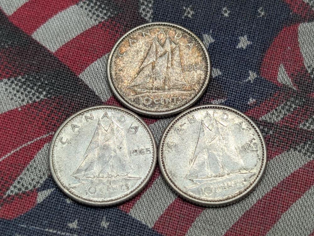 Frank Le Gall comparable auction result: 1959 1962 1965 canada ten cents 80 silver