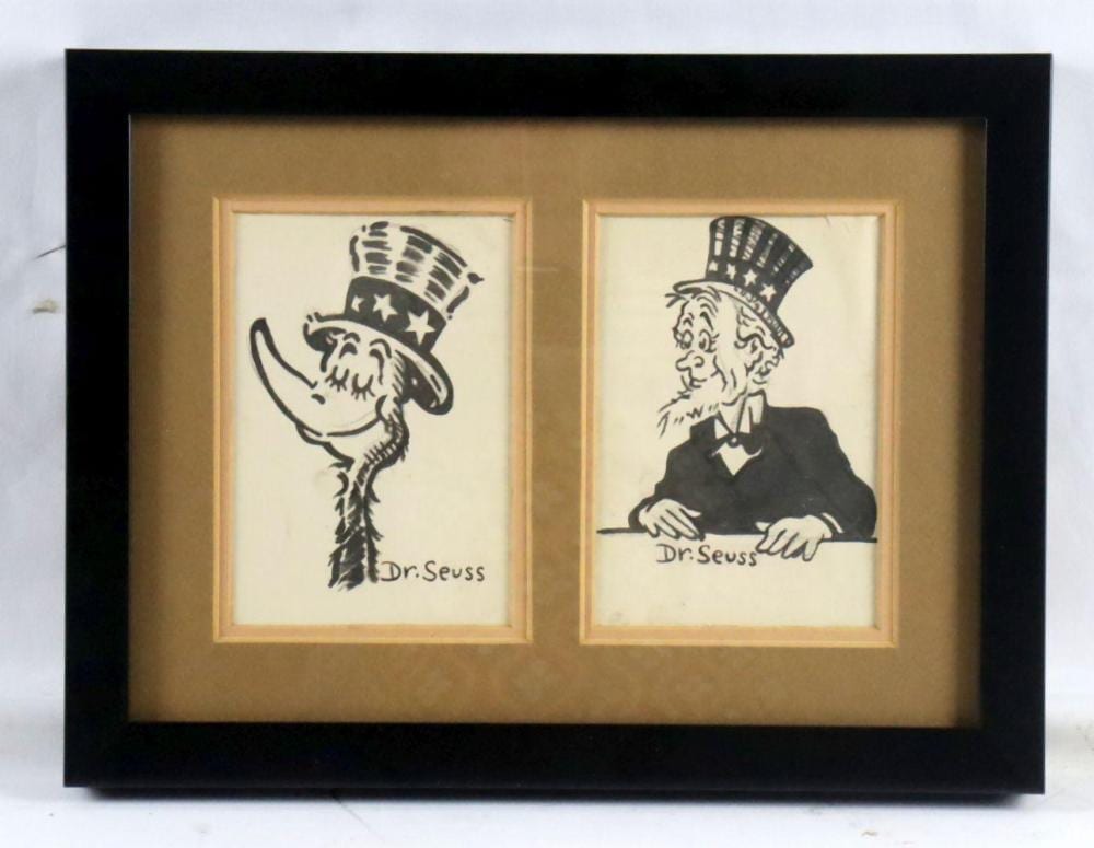 Theodor Geisel comparable auction result: pair of dr seuss etchings in pencil marker on paper