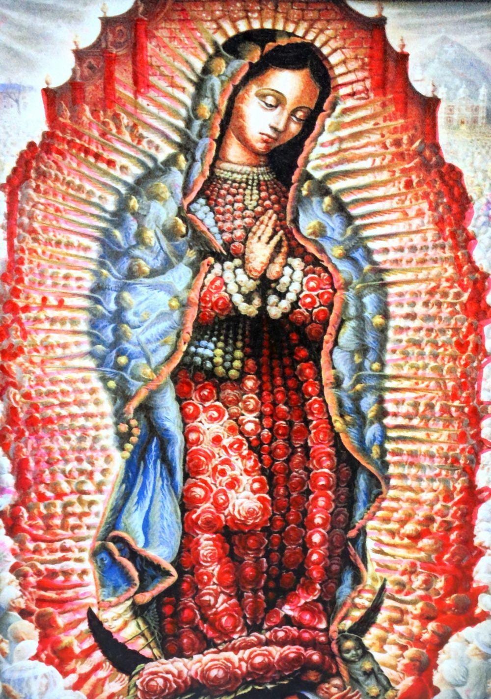 Steve Kaufman comparable auction result: steve kaufman our lady of guadelupe silkscreen on canvas