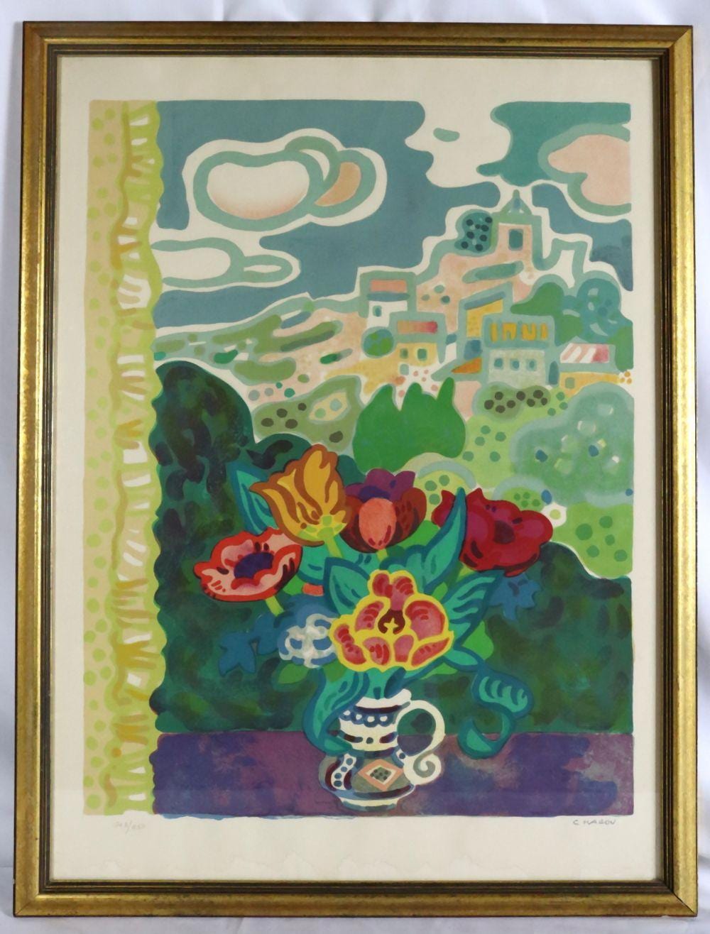 Guy Charon comparable auction result: guy charon seaside village lithograph