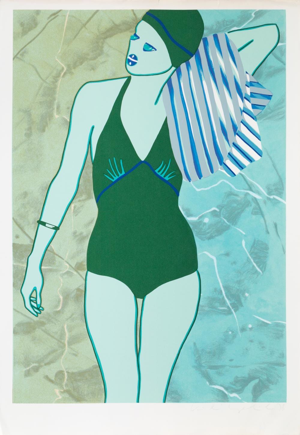 Kiki Kogelnik comparable auction result: kiki kogelnik bathing in green screenprint