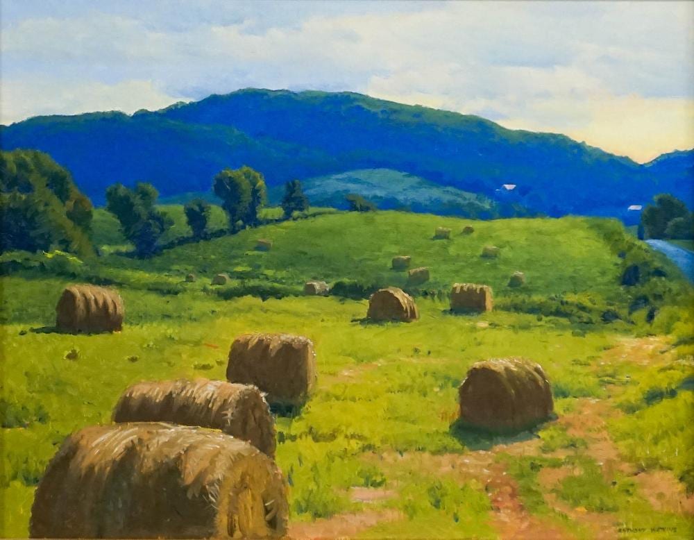 Anthony Watkins comparable auction result: anthony watkins american b 1953 hay bales in a landscape oil on canvas signed l r frame 26 1 2 x 32 1 2 in 67 3 x 82 6 cm