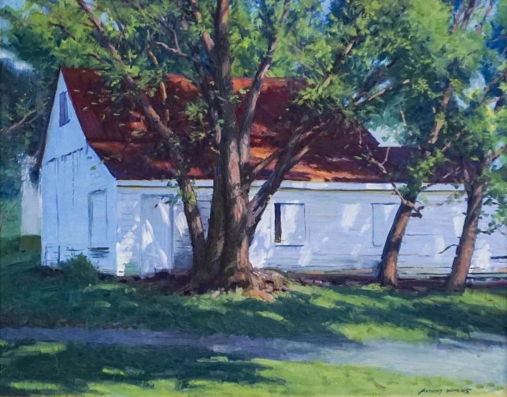 Anthony Watkins comparable auction result: anthony watkins american b 1953 red roof barn oil on canvas signed l r frame 26 1 4 x 32 1 2 in 66 7 x 82 6 cm