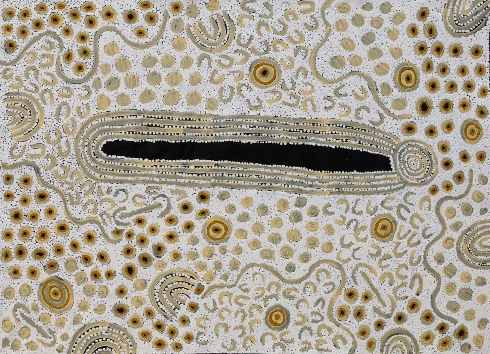 glenys gibson napaltjarri women s ceremony acrylic on canvas 74cm x 102cm · Ozbid Auctions · 2026-06-02 Glenys Gibson Napaltjarri comparable auction result: glenys gibson napaltjarri women s ceremony acrylic on canvas 74cm x 102cm