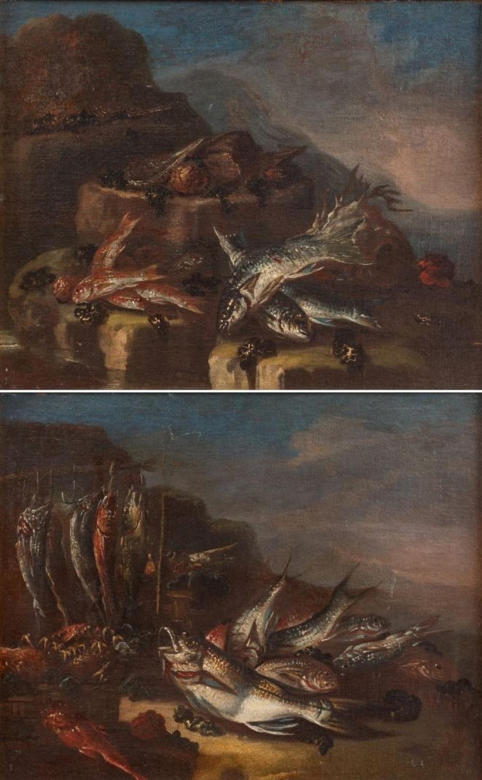 Elena Recco comparable auction result: elena recco attribuito a coppia di nature morte con pesci e crostacei