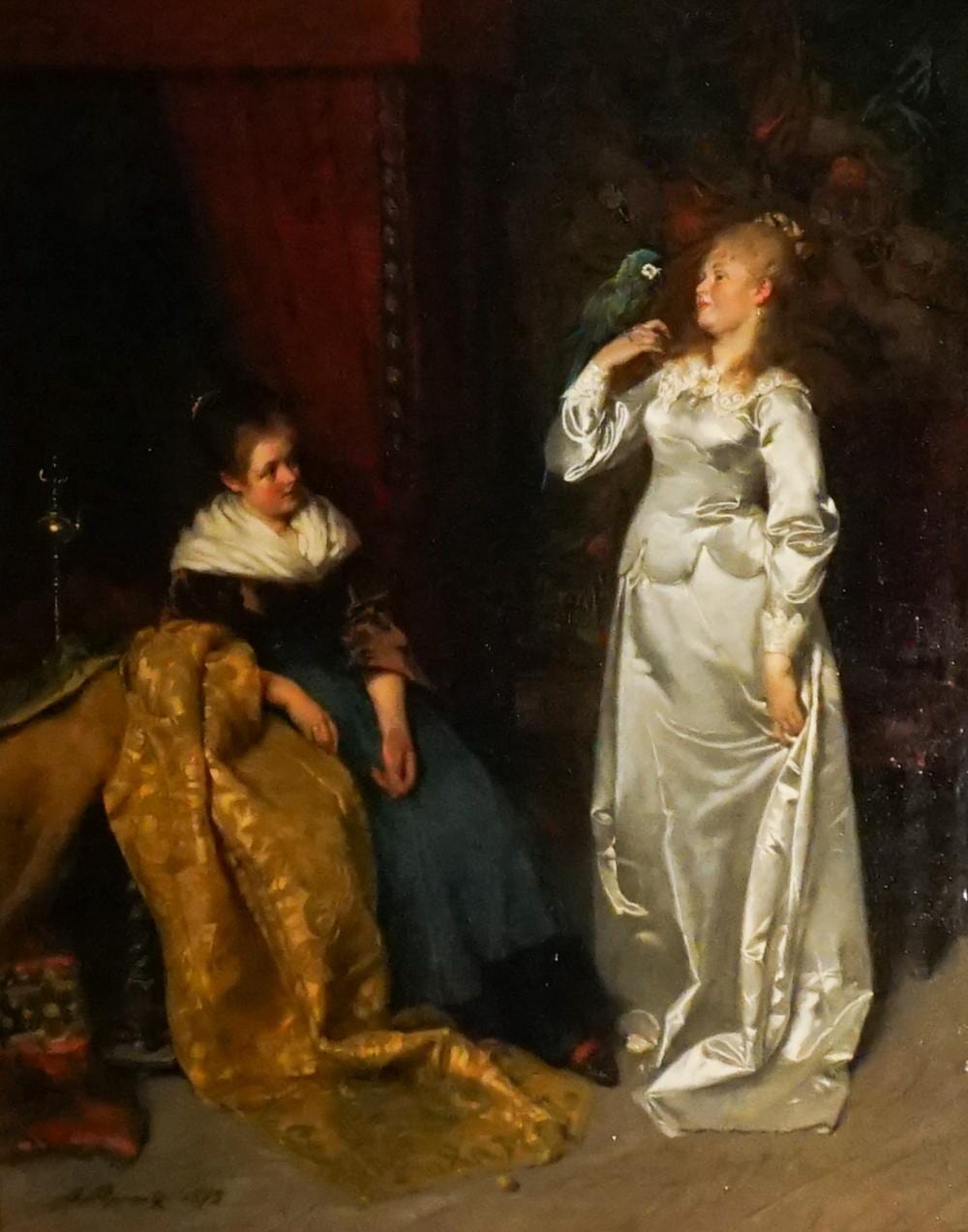 Diederick During comparable auction result: georg fritz papperitz german 1846 1918 two ladies with parrot oil on panel 16 x 13 in 40 6 x 33 cm frame 20 1 2 x 17 1 2 in 52 1 x 44 5 cm