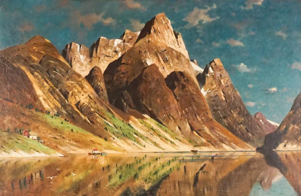 Fritz Chwala comparable auction result: fritz chwala austrian 1872 1936 alpine lake oil on canvas 27 x 41 in 68 6 x 104 1 cm frame 36 x 50 in 91 4 x 127 cm