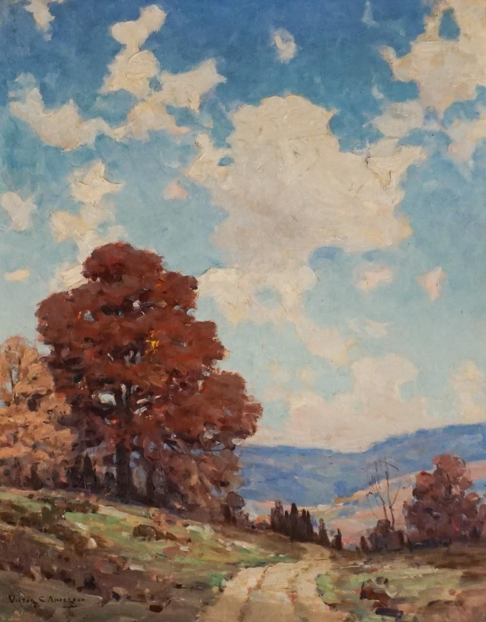 Victor Coleman Anderson comparable auction result: victor coleman anderson american 1882 1937 autumn landscape oil on canvas 21 x 18 in 53 3 x 45 7 cm frame 24 x 20 1 2 in 61 x 52 1 cm