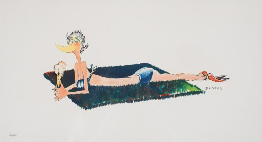 Theodor Geisel comparable auction result: theodor geisel dr seuss american 1904 1991 sunbathing bird pigment print on somerset paper sheet size 267 x 502 mm 10 1 2 x 19 3 4 in frame 19 x 28 in 48 3 x 71 1 cm