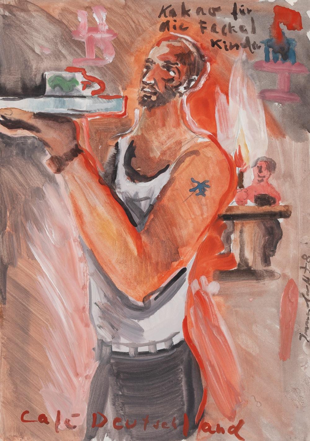 Jörg Immendorff comparable auction result: j rg immendorff 1945 bleckede bei l neburg d sseldorf 2007 kakao f r die fackel kinder caf deutschland cocoa for the torch children s caf germany