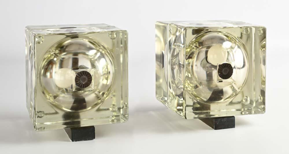 Alessandro Mendini comparable auction result: alessandro mendini milan 1931 milan 2019 pair of cubosfera wall lamps manufactured by nizzoli solid glass and brass