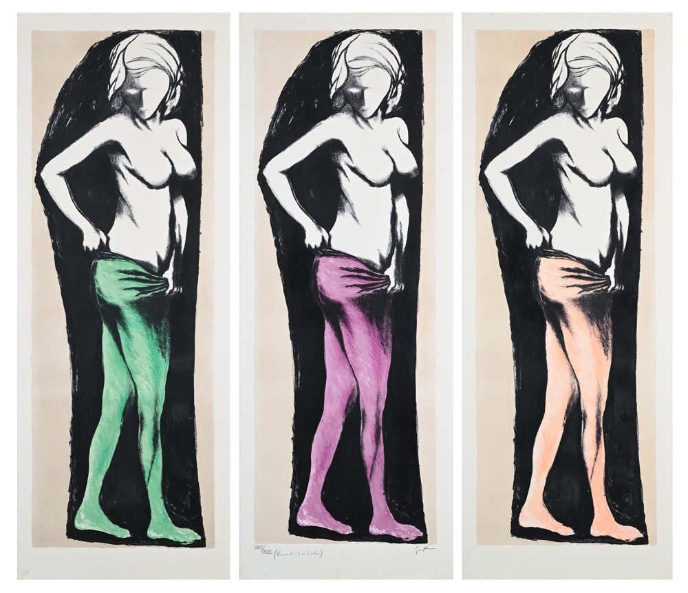 Renato Guttuso comparable auction result: renato guttuso bagheria 1911 rome 1987 lot of three lithographs on wooden panels that can be mounted as a screen