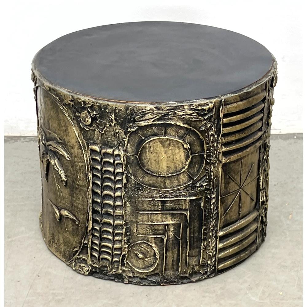 Adrian Pearsall comparable auction result: adrian pearsall goop brutalist side drum table bronze finish sculptural textured goop brutalist