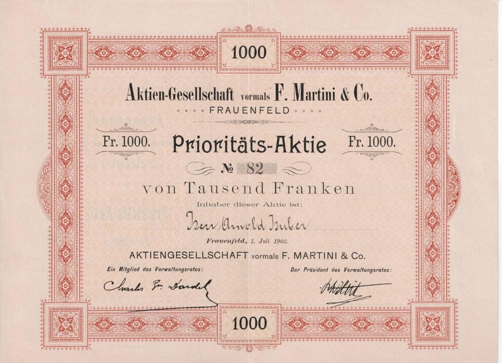 F. Martini comparable auction result: aktiengesellschaft vormals f martini co