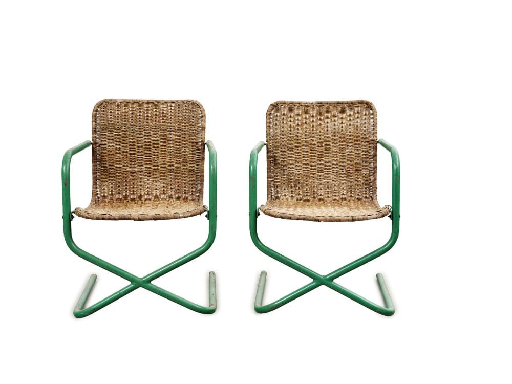 Félix Aublet comparable auction result: f lix aublet 1903 1978 attribu paire de fauteuils structure en acier tubulaire peint en vert