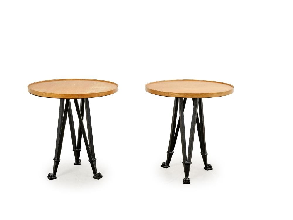 André-Léon Arbus comparable auction result: andr arbus 1903 1969 paire de gu ridons plateau circulaire en ch ne reposant sur un pi tement tripode en bronze patine noire