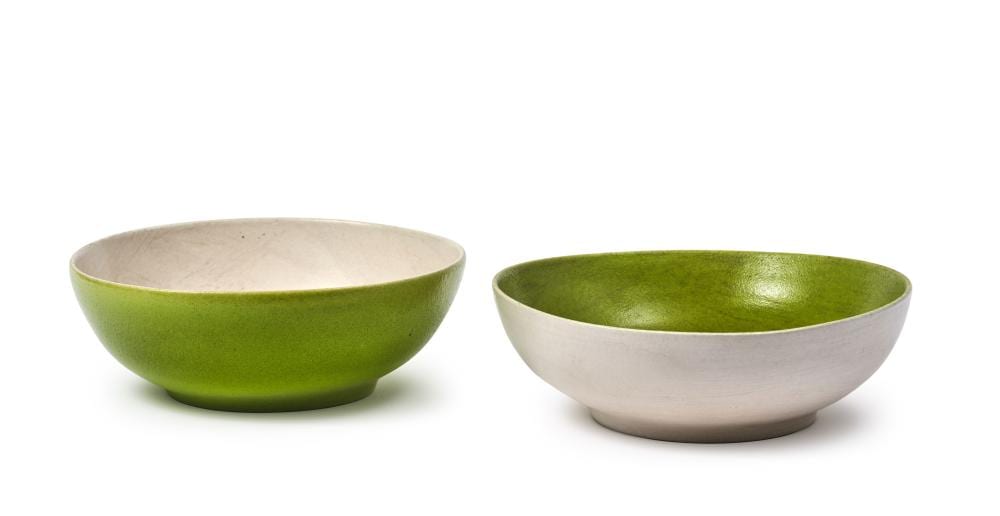 Georges Jouve comparable auction result: georges jouve 1910 1964 suite de deux coupes en c ramique maill e verte et blanche