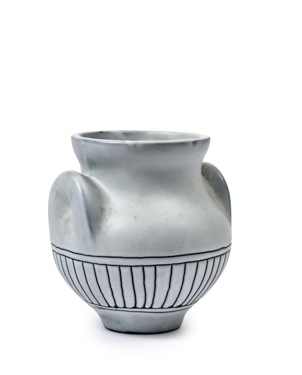 roger capron 1922 2006 vase dit oreilles en c ramique maill e blanche d cor de frises g om triques noires · Gros-Delettrez · 2026-06-09 Roger Capron comparable auction result: roger capron 1922 2006 vase dit oreilles en c ramique maill e blanche d cor de frises g om triques noires