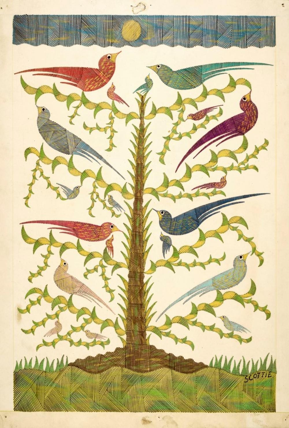 Scottie Wilson comparable auction result: scottie wilson 1888 1972 arbre et oiseaux