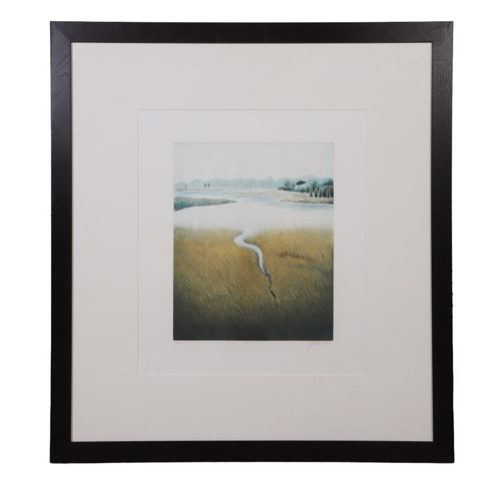 Nicolette Jelen comparable auction result: nicolette jelen american 20th c the inlet 1986 aquatint etching size 21 h x 18 w sight 35 h x 32 w frame