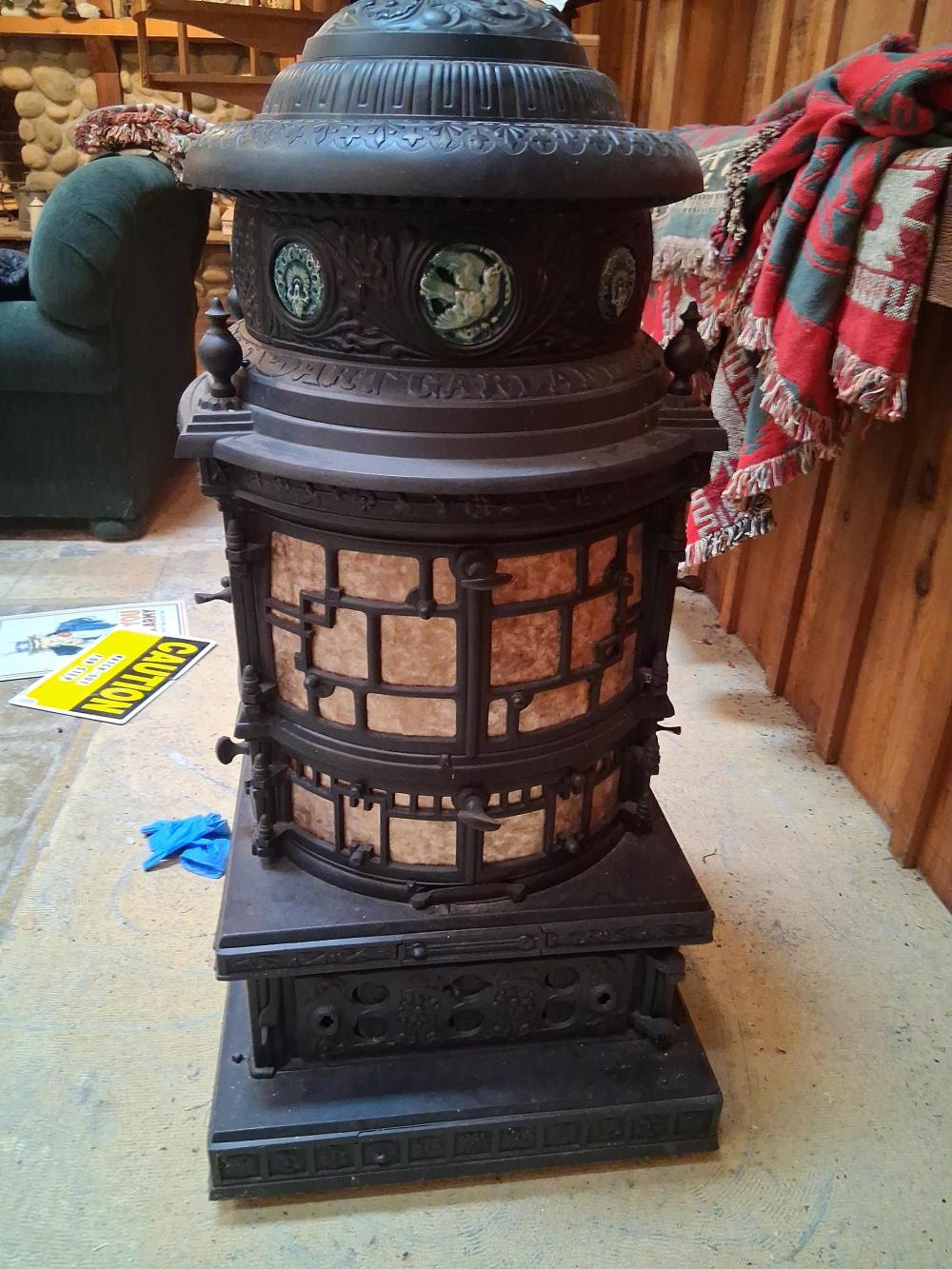 Michigan Stove Co Art Garland Parlor Stove 1886 sold by Atlee Raber Auctioneer, lot 48 — auction record photograph