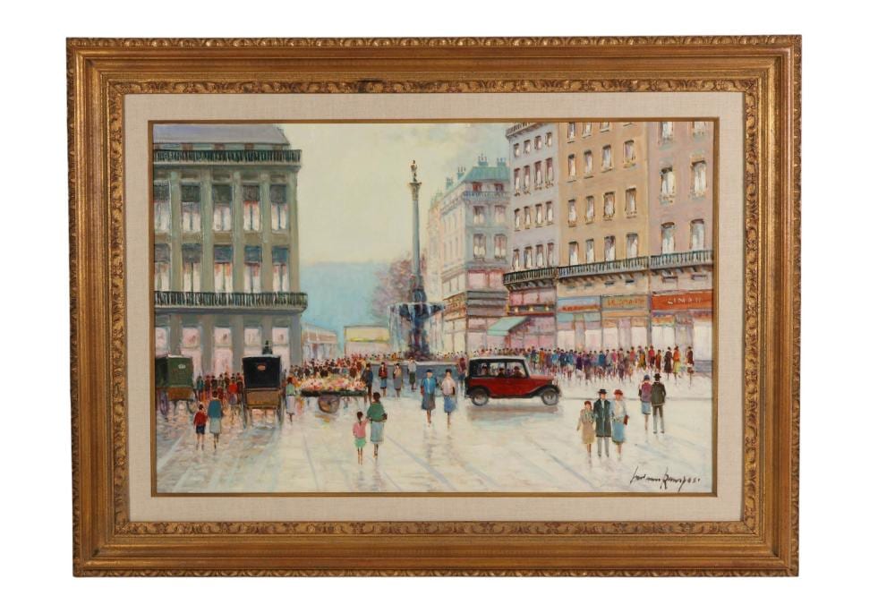 Luciano Rampaso comparable auction result: luciano rampaso b 1936 city square scene painting