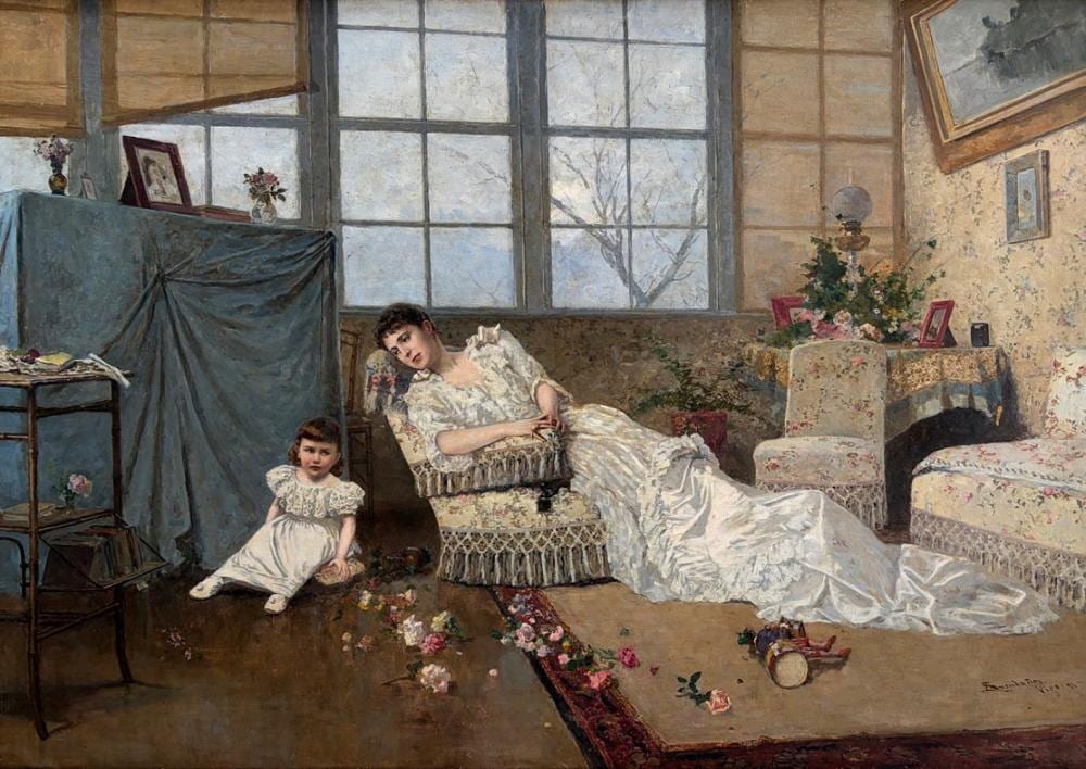 Serafín Avendaño comparable auction result: seraf n avenda o vigo pontevedra 1838 valladolid 1916 in the living room 1891 oil on canvas signed and dated in the lower left corner