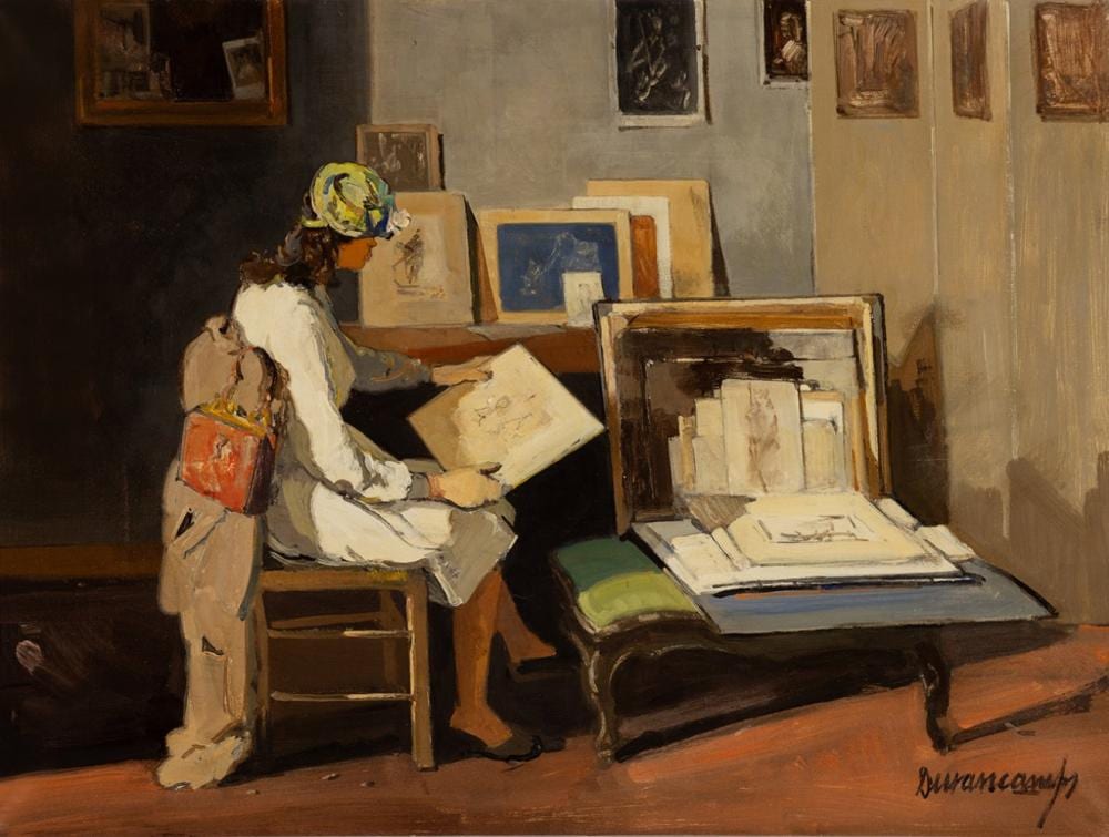 rafael durancamps sabadell 1891 barcelona 1979 interior with female figure oil on canvas signed in the lower right corner · Setdart Auction House · 2026-06-16 Rafael Durancamps comparable auction result: rafael durancamps sabadell 1891 barcelona 1979 interior with female figure oil on canvas signed in the lower right corner