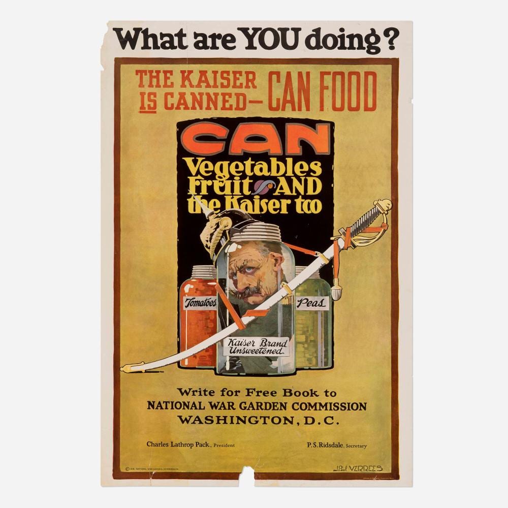 Paul Verrees comparable auction result: j paul verrees what are you doing the kaiser is canned can food vintage poster