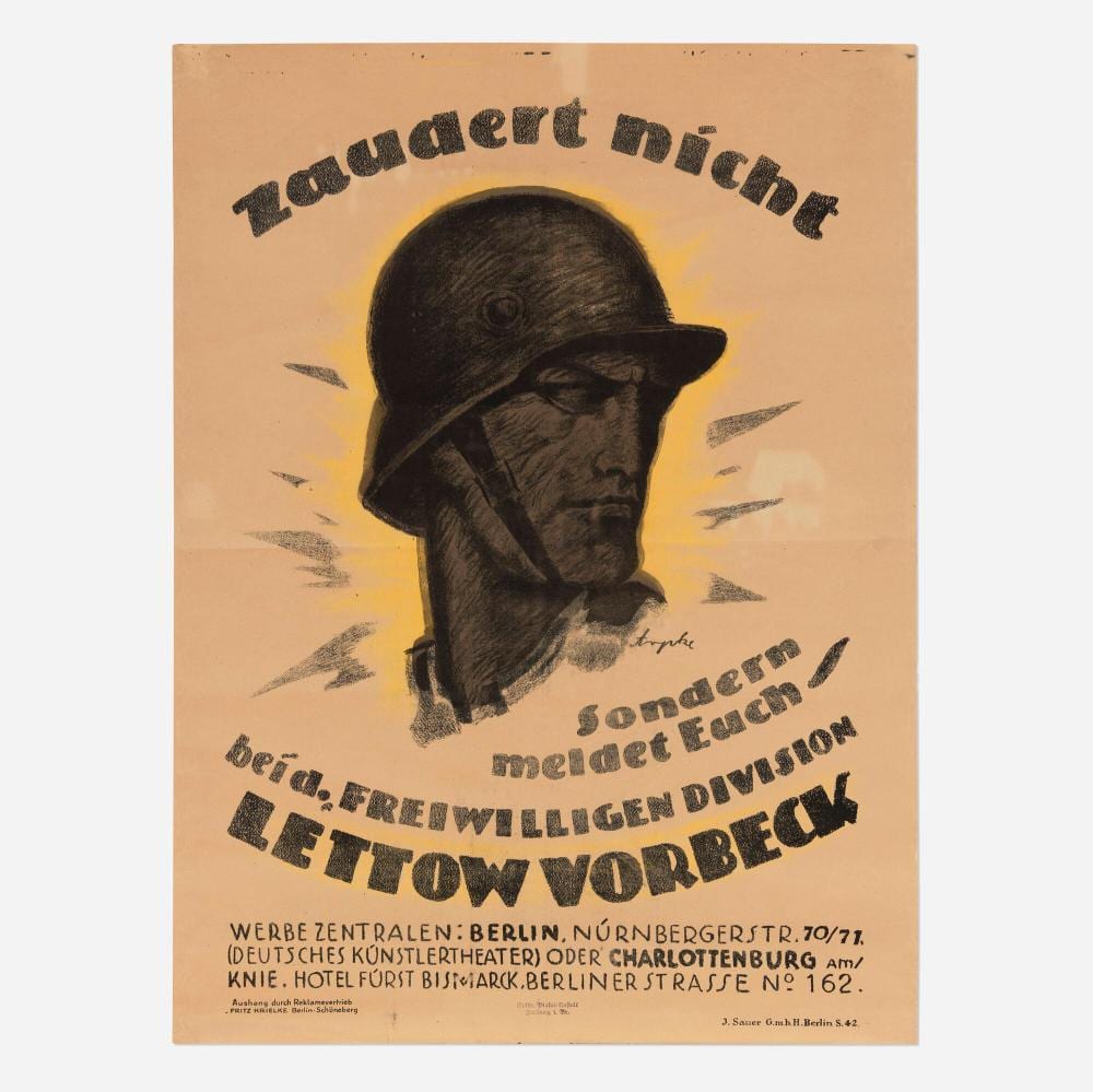 Otto Arpke comparable auction result: otto arpke zaudert nicht sondern meldet euch world war i vintage poster