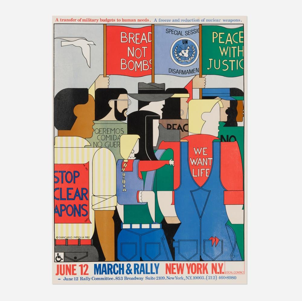 Giancarlo Impiglia comparable auction result: giancarlo impiglia june 12 march rally for nuclear disarmament new york vintage poster