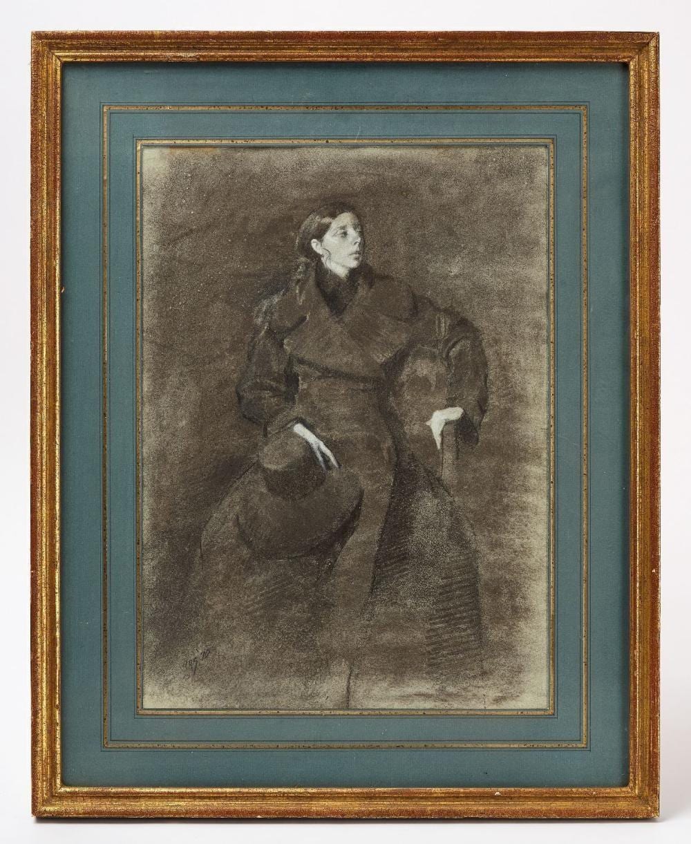 aaron shikler irvine in great coat · New England Auctions · 2026-06-18 Aaron Shikler comparable auction result: aaron shikler irvine in great coat