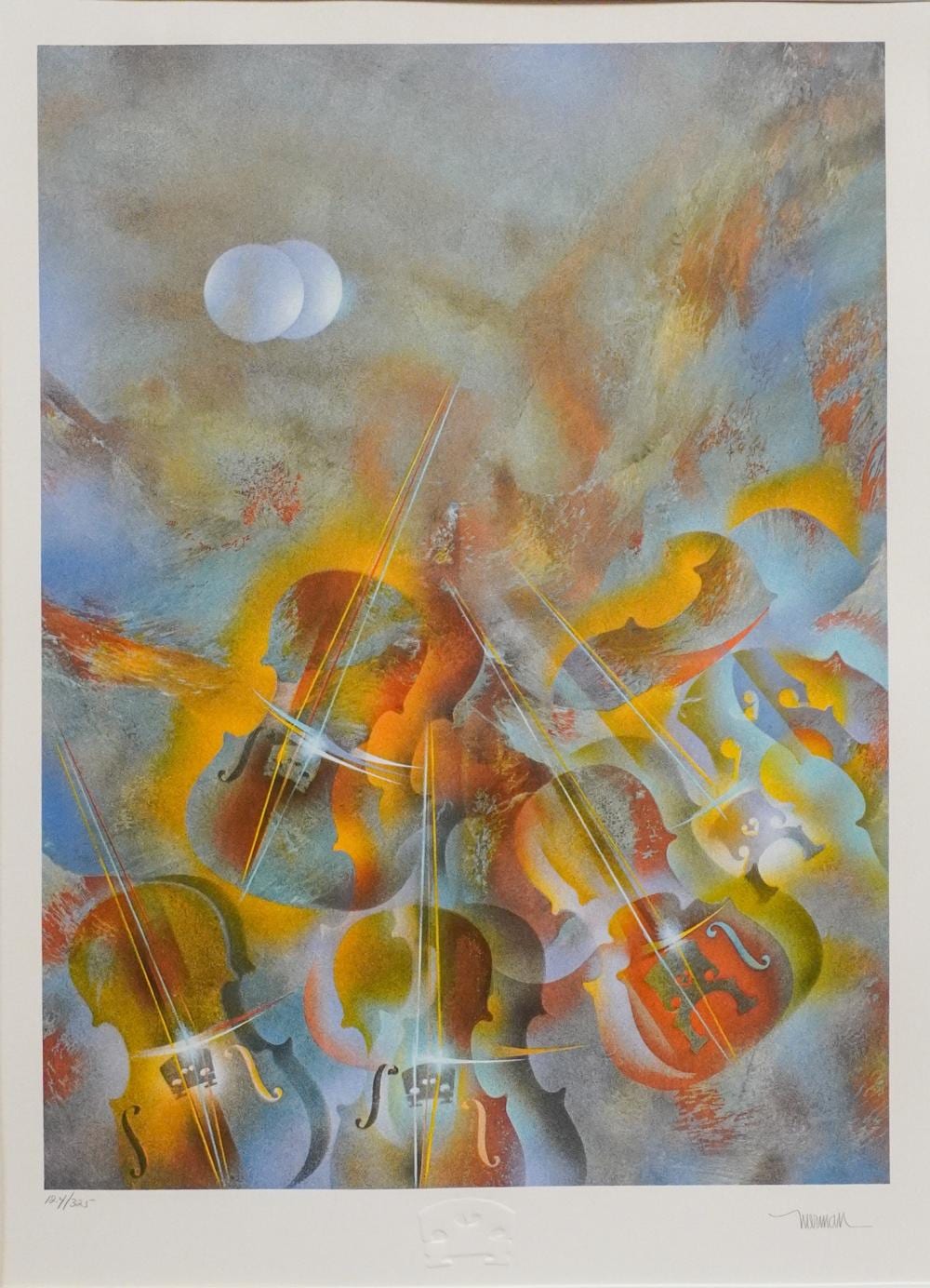Leonardo Nierman comparable auction result: leonardo nierman mexican 1932 2023 moonlight luz de luna lithograph in color signed l r and numbered 124 325 l l frame 36 1 2 x 29 3 4 in 92 7 x 75 6 cm