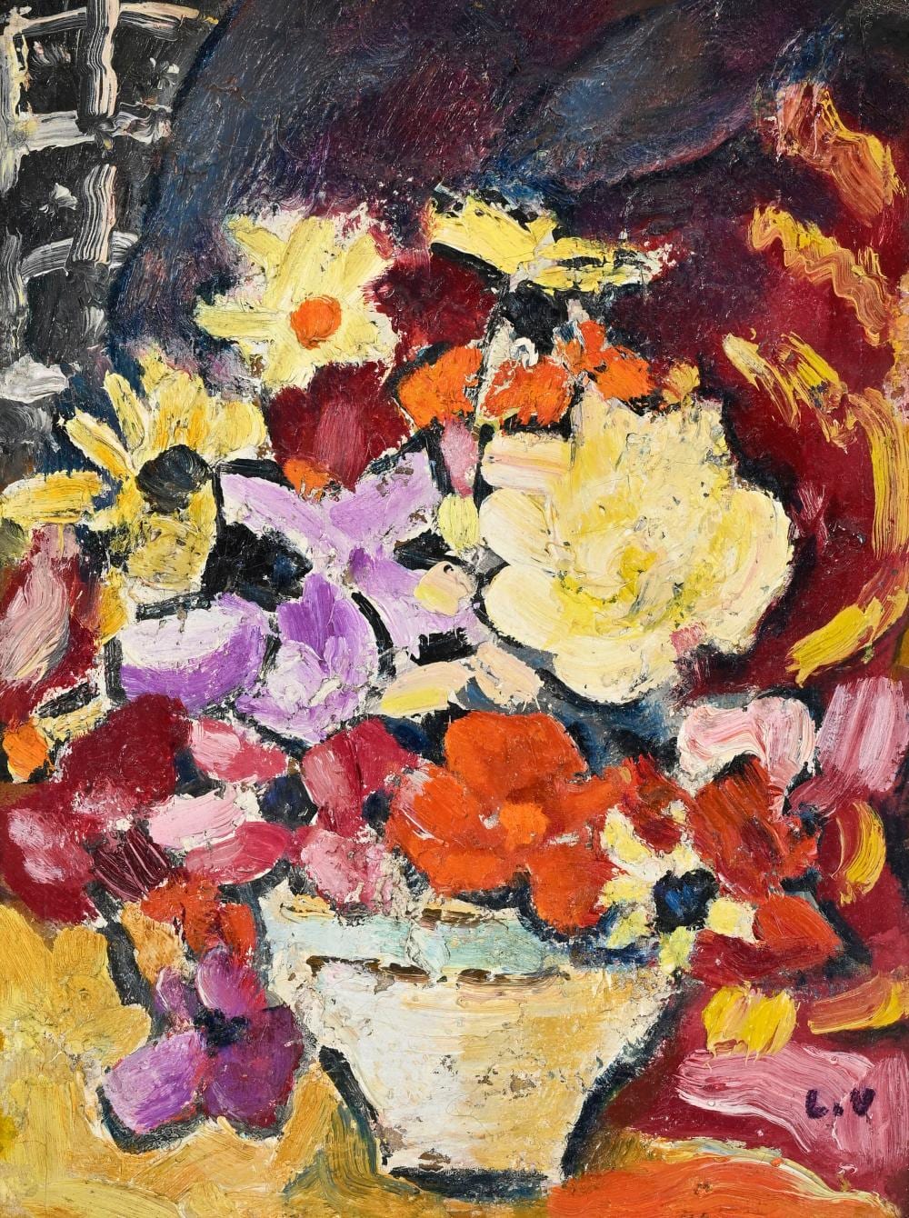 Louis Valtat comparable auction result: louis valtat 1869 1952 vase de fleurs 1942 huile sur carton tampon du monogramme l v 25 5x19 5 cm