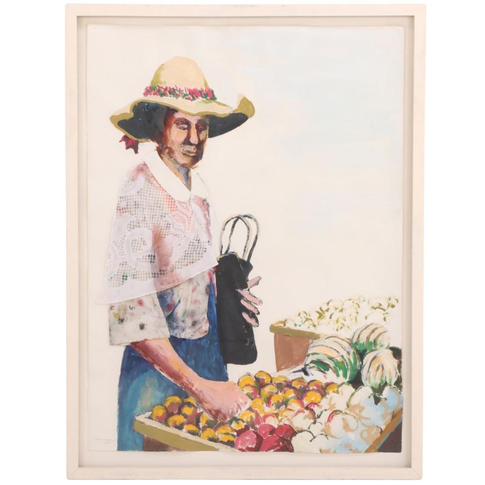 Benny Andrews comparable auction result: benny andrews american 1930 2006 woman browsing mixed media oil and collage on paper