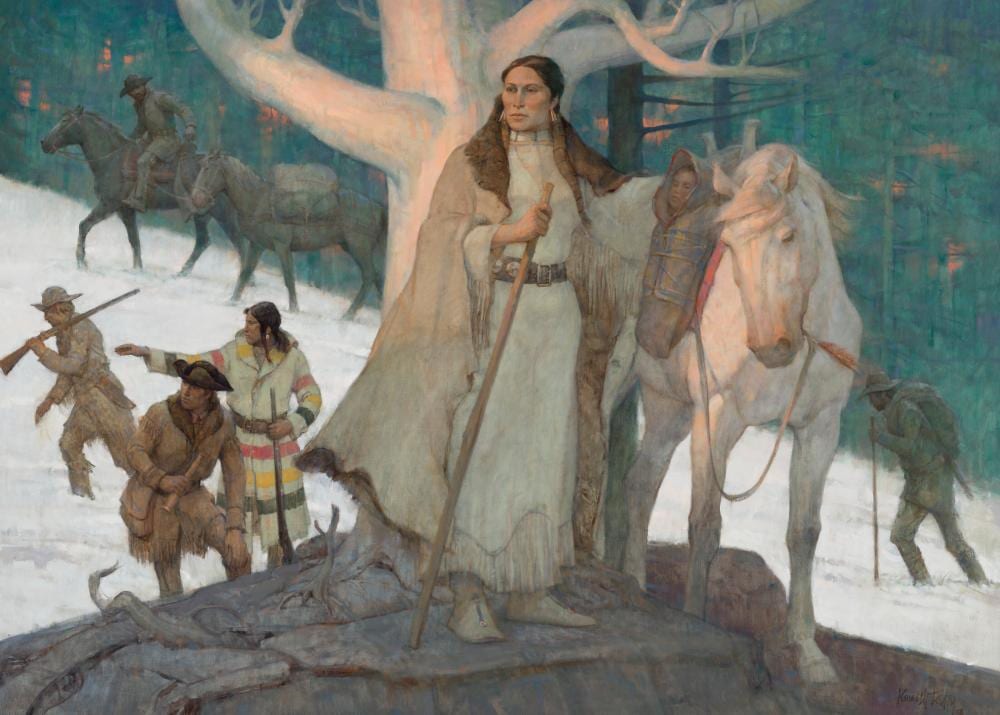 Kenneth Pauling Riley comparable auction result: kenneth pauling riley 1919 2015 sacajawea oil on canvas38 x 52 in 96