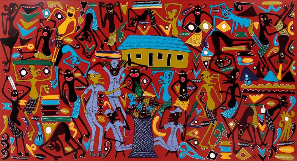 George Lilanga comparable auction result: george lilanga tanzania 1934 2005 untitled acrylic on t blex signed in the lower right corner