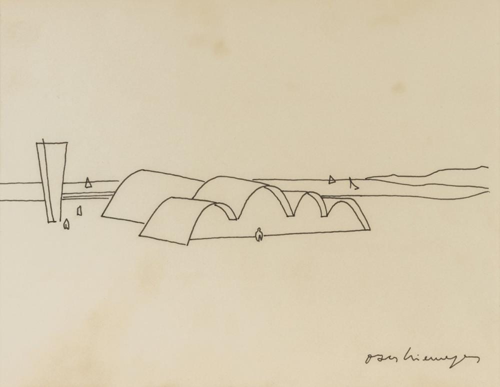 Oscar Niemeyer comparable auction result: oscar niemeyer rio de janeiro 1907 2012 sketch for santuario arquidiocesano s o francisco de assis pampulha church marker pen on paper signed