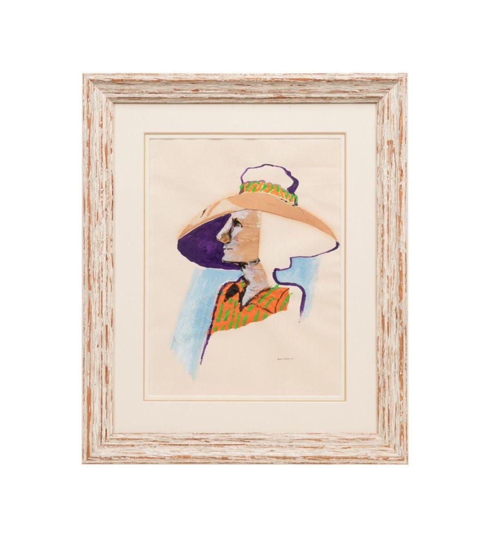 Benny Andrews comparable auction result: benny andrews pointed look woman in hat mm p
