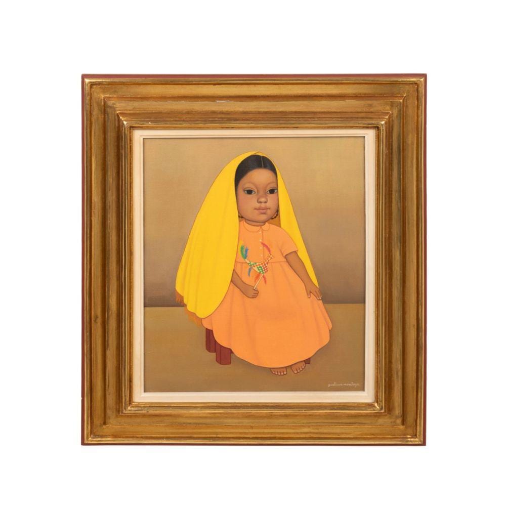 Gustavo Montoya comparable auction result: gustavo montoya girl with bird toy oil on canvas