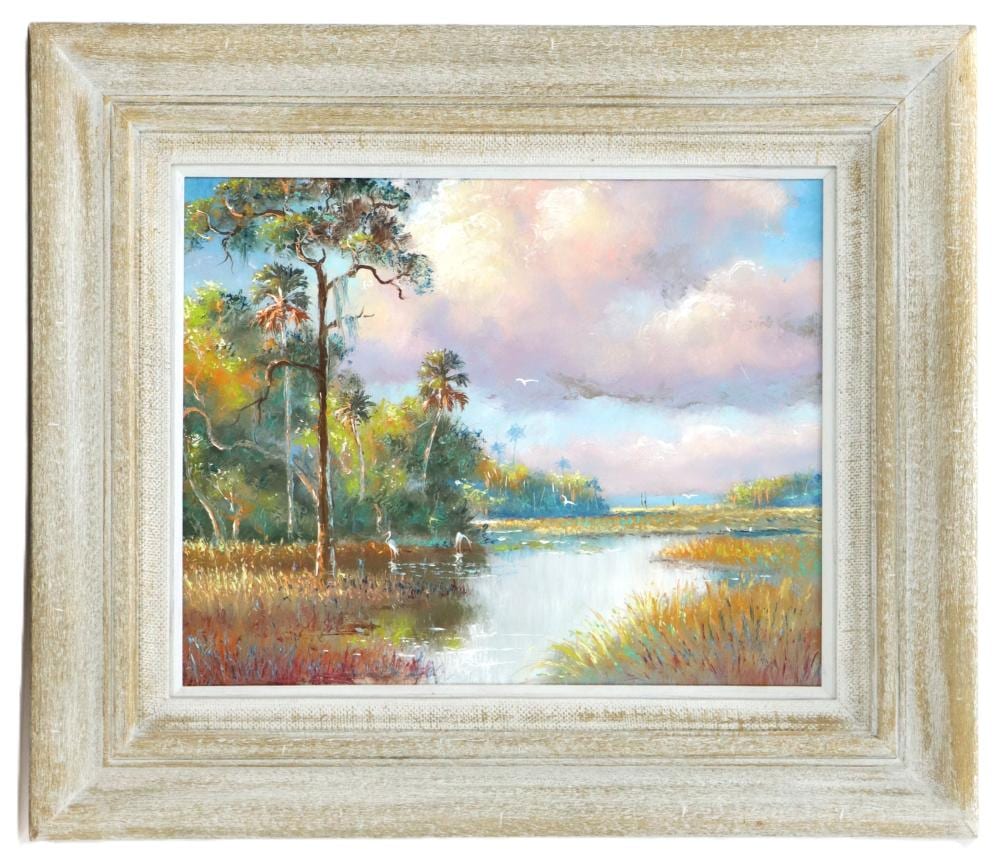 Sam Newton comparable auction result: sam newton 1948 2019 american oil on canvas florida highwaymen landscape
