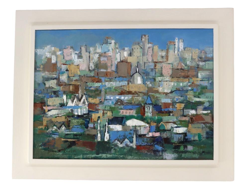Jean Kalisch comparable auction result: jean kalisch mid 20th century abstract oil on canvas city under a blue sky