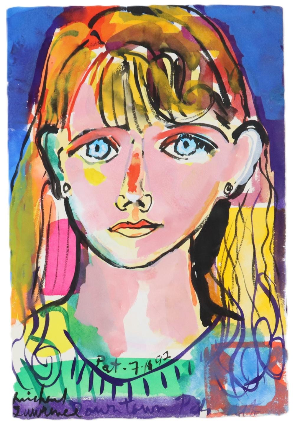Michael Lawrence comparable auction result: michael lawrence born 1943 american vintage 90s portrait of a young blue eyed blond woman