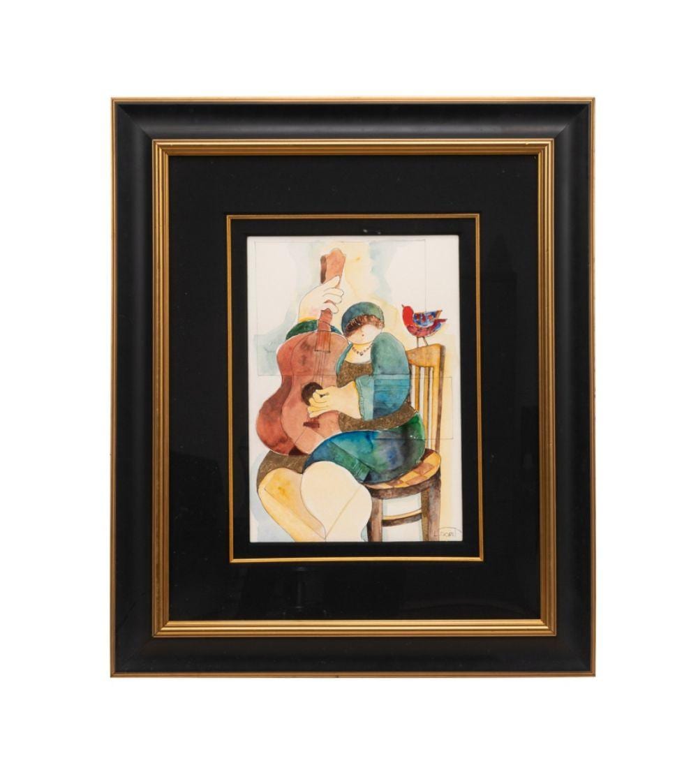 Dorit Levi comparable auction result: dorit levi seated figure w guitar and bird w c