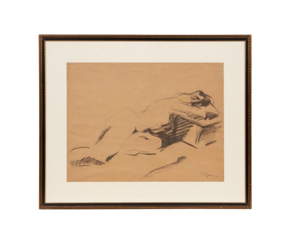 Jean Aujame comparable auction result: jean aujame reclining nude 1951 charcoal drawing