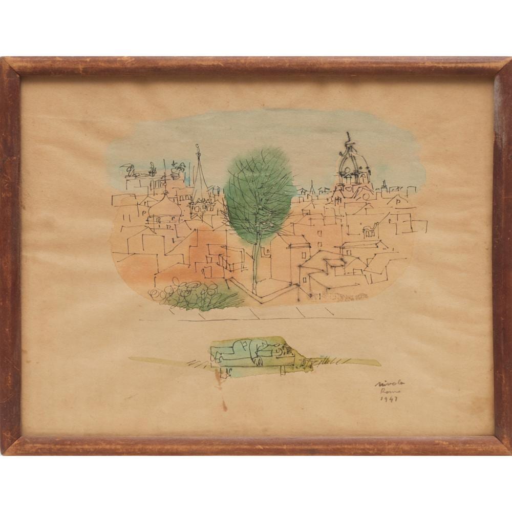 Costantino Nivola comparable auction result: costantino nivola ink and watercolor on paper